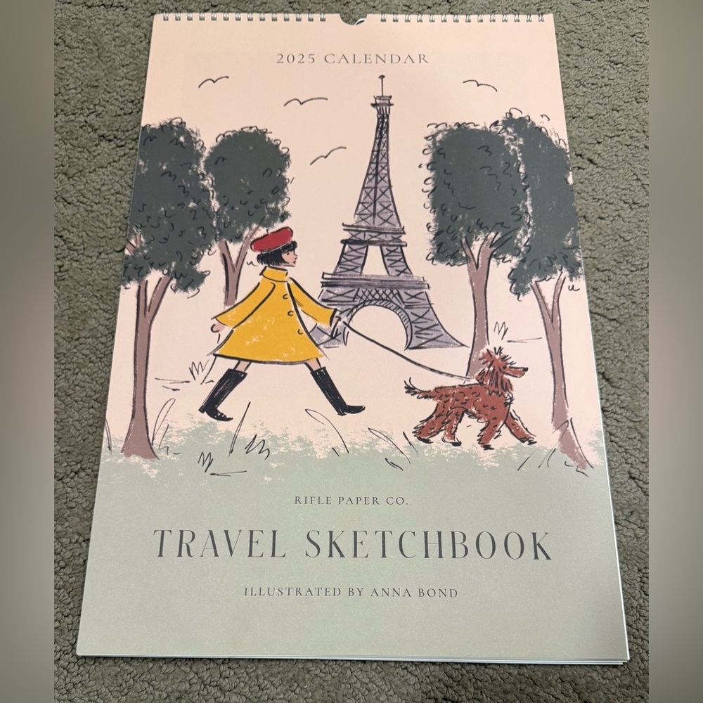 Rifle Paper Co. Travel Sketchbook Calendar - Yellow Coat, Red Hat, Green Trees